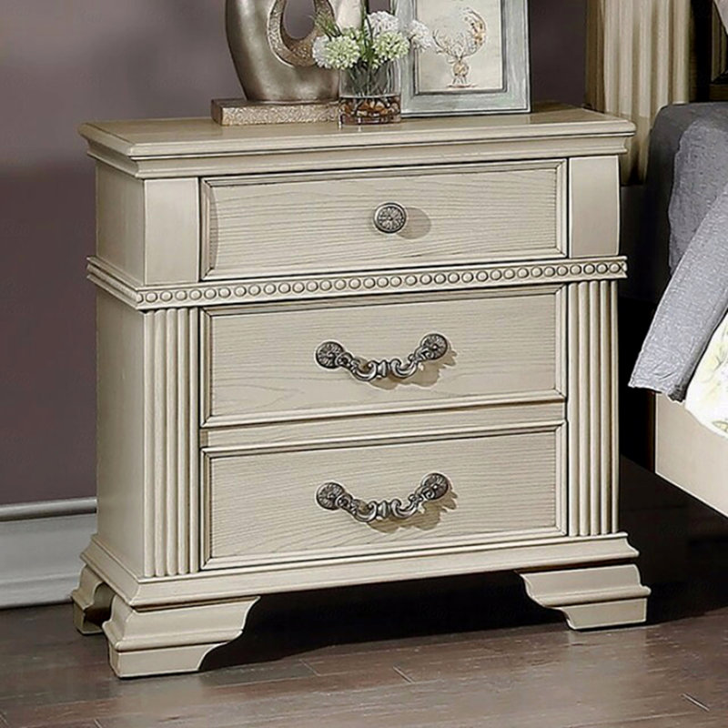Nightstand  Bedroom 1Pc Nightstand  Solid Wood Satin Knickel Knobs And Pulls