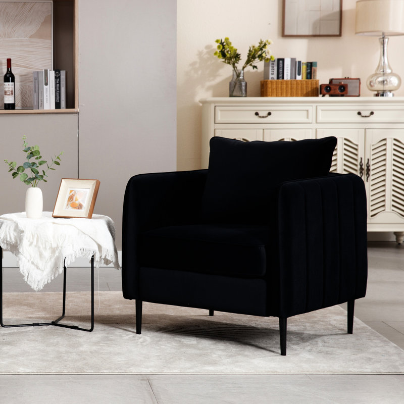 Mid-Century, simple, velours, méridienne, ligne audacieuse, coussin, bureau, fauteuil d'appoint simple et facile à nettoyer en velours noir avec structure en métal et tapis antidérapants pour chambre à coucher confortable, long