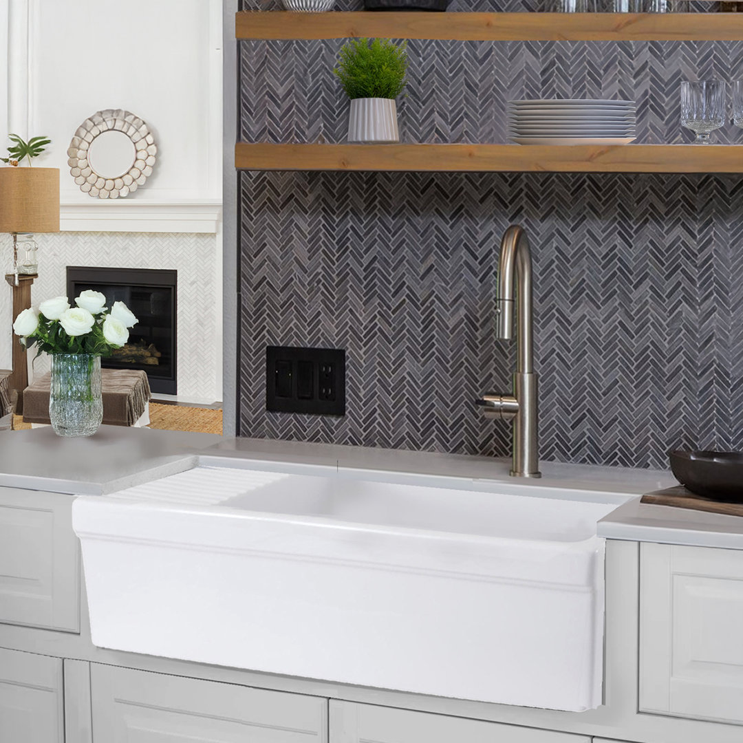 Pranav 36'' L Farmhouse / Apron Single Bowl Fireclay Kitchen Sink Mint Pantry®