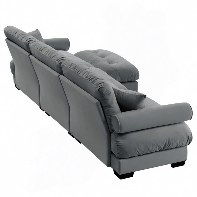 Santana Fabric Upholstered 2-Seater Sofa with Ottoman, Cream, 35.03" H x 93.72" W x 37.02" D
