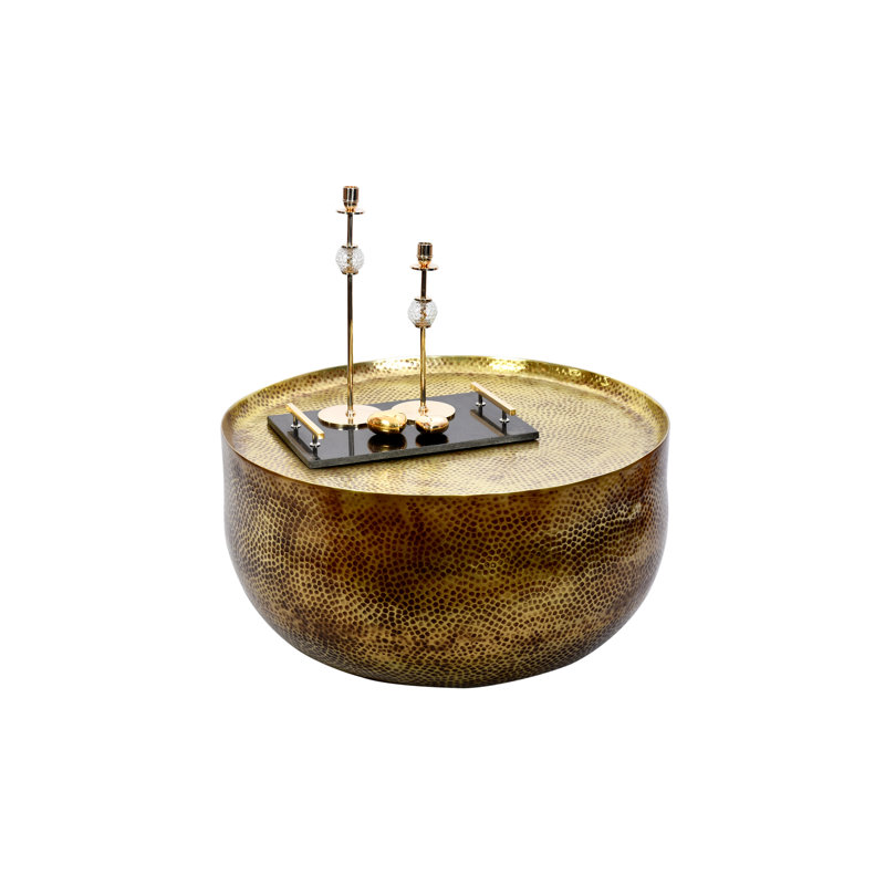 Table basse marocaine en laiton martelé antique