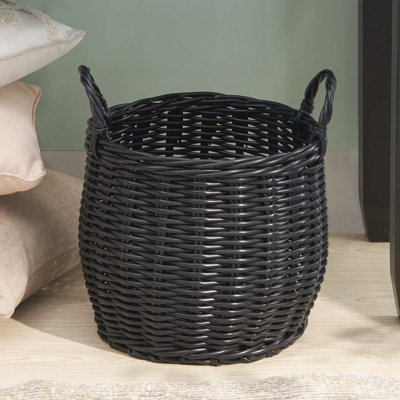 Round Resin Woven Wicker Basket with Handles