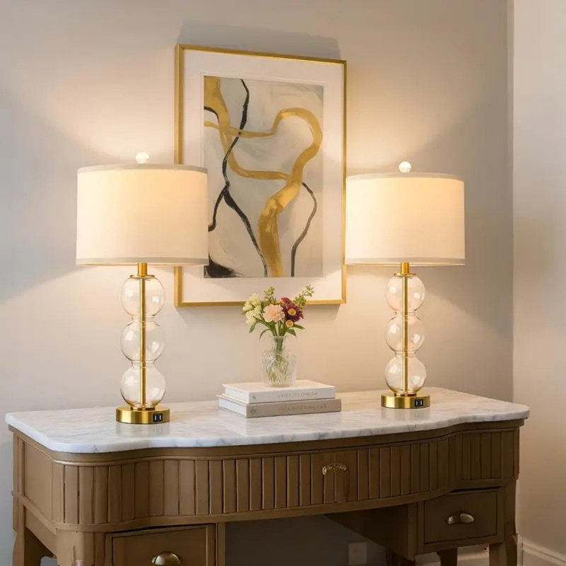 Ensemble de 2 lampes de table pour salon en verre à triple sphère de 27 po de hauteur