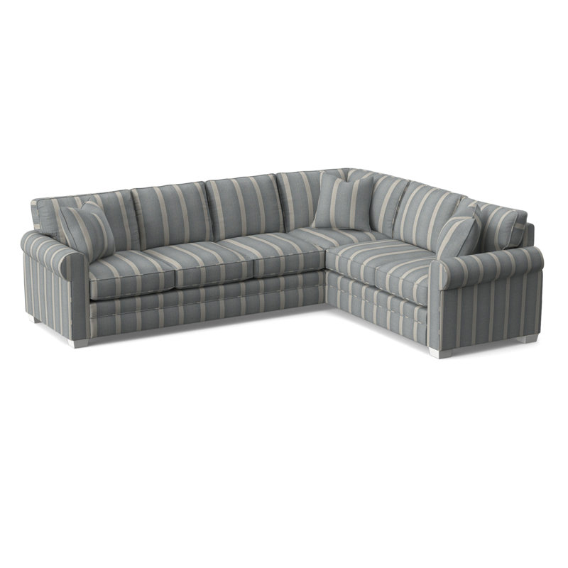 Bedford Upholstered L-Sectional, Frost White Finish, Light Blue and White Stripe; 0256-54, Right Hand Facing