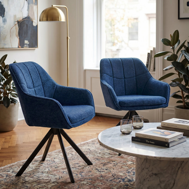 51cm H Upholstered Arm Dining Chair, Chenille, Navy