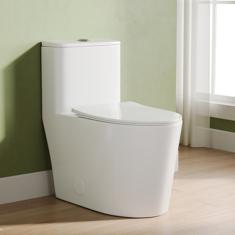 Deervalley Elongated One-Piece Toilet, 1/1.28GPF Dual Flush, White Modern Skirted Toilet With Soft-Close Seat (Seat Included)