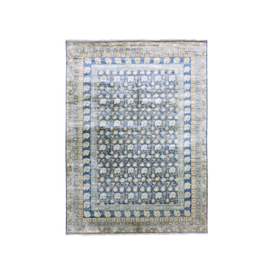 Tapis Khotan en soie véritable noué à la main 8 pi 9 po x 12 pi bleu D62A34B8C5DA40EDA8946CAAC89D041D