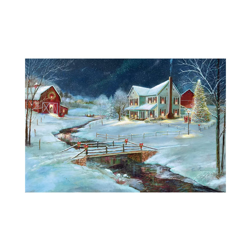 Noël à la ferme par Ruane Manning - reproduction d'art, H 26 po x l 40 po x P 1,5 po, Toile tendue, Aucun mat
