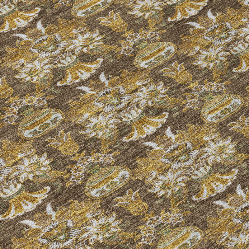 Machine Washable Indoor/Outdoor Chantille ACN2682 Floral Rug, 3' x 5', Chocolate