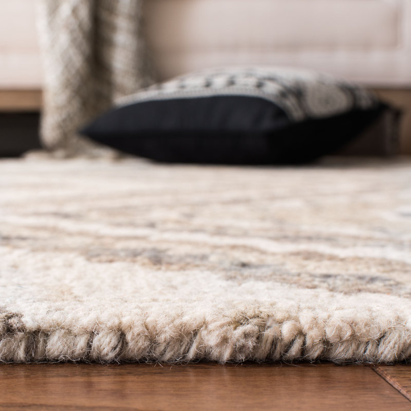 Bridgette Southwestern Handmade Tufted Wool Taupe/Ivory Area Rug, Square 5'