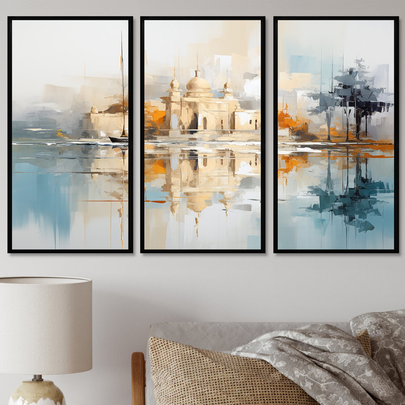 Ensemble d'art mural Plympton - City Buildings, Cadre flottant noir, H 32 po x l 48 po x P 1 po