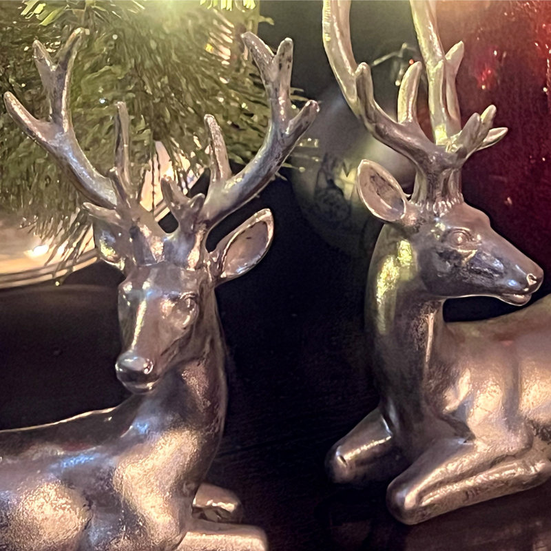 2 Piece Silver Reindeer Figurines