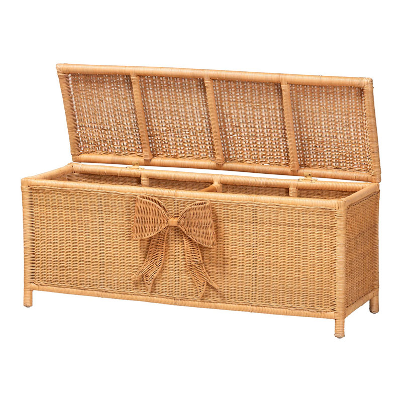 Banc de rangement en rotin naturel Creusa de Bali & Paris, orné d'un nœud.
