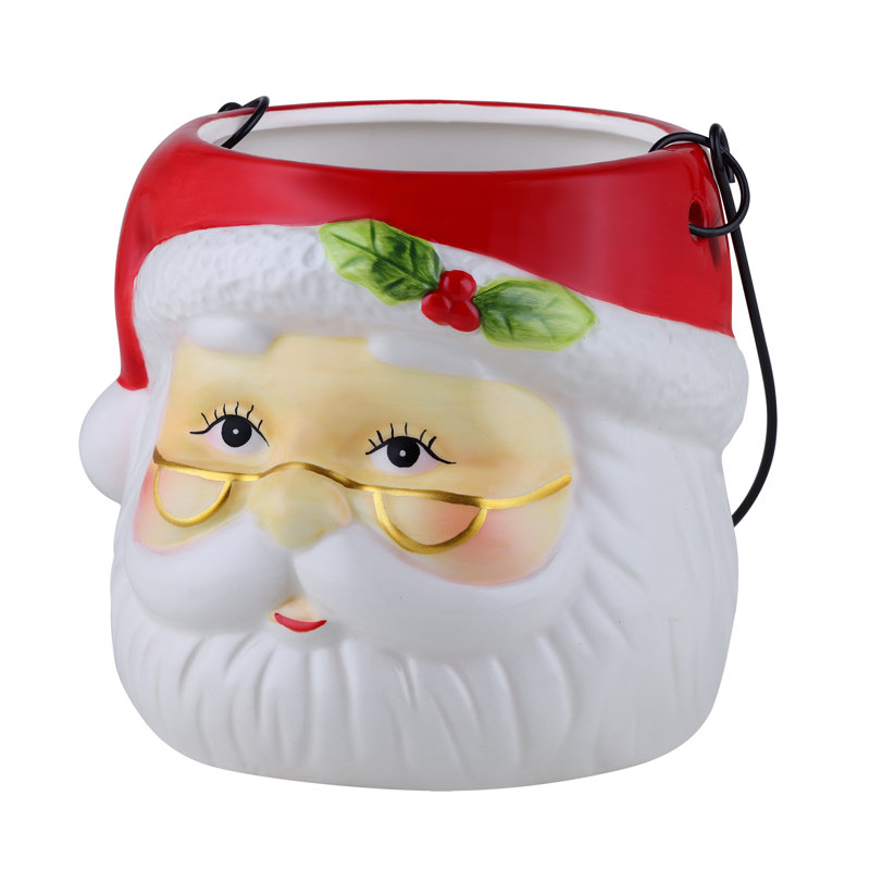 5" Nostalgic Ceramic Container - Santa Claus, White/Red