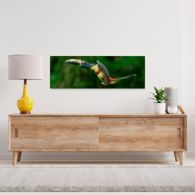 Toucan tropical, vol, oiseau coloré abstrait, forêt naturelle, art mural, H 36 po x l 12 po