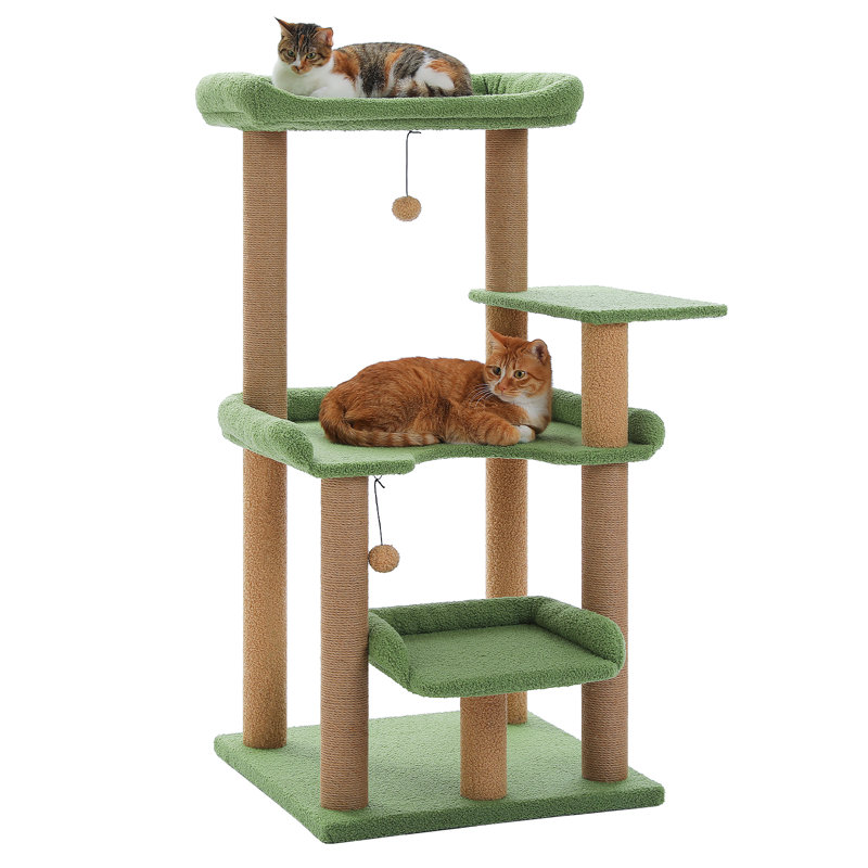 Arbre à chat vert de 112 cm (44 po) pour grands chats avec 4 plateformes, Green