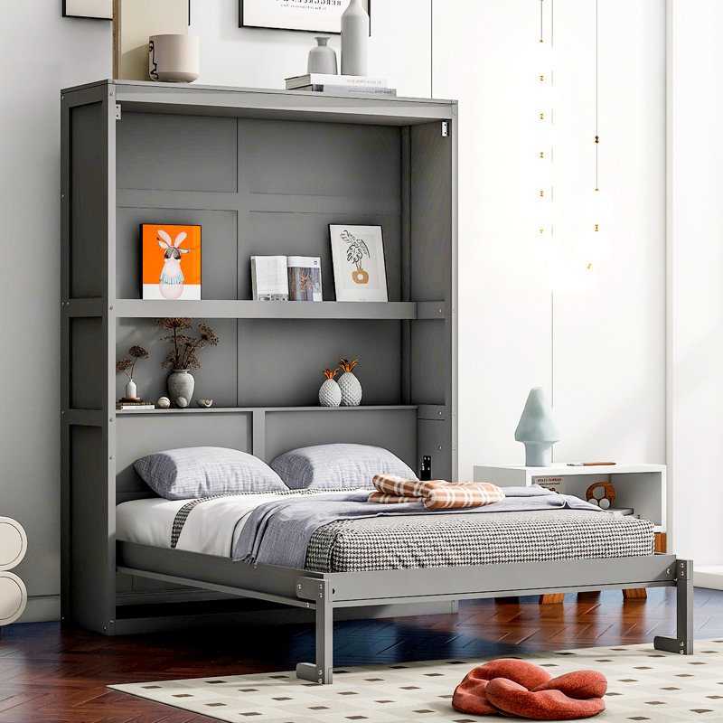 Murphy Bed Wall Bed With Shelves, Full, White