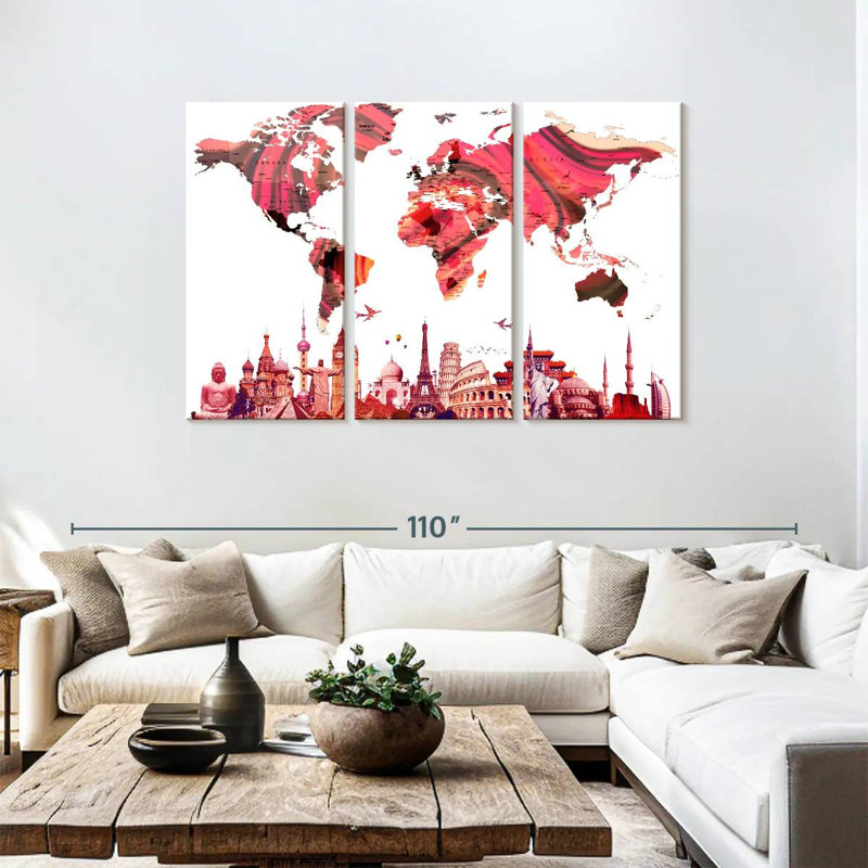 Aliaz Rose Abstract World Map, 48" H x 74" W