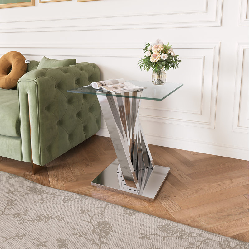Glass Top End Table, Silver