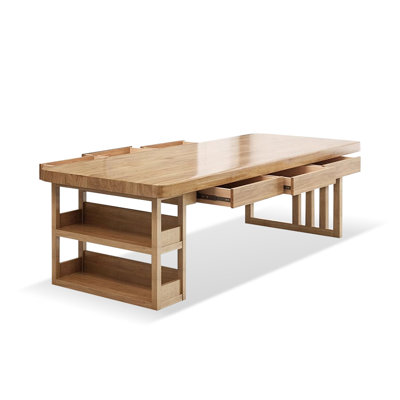Brown Rectangular Solid Wood with 6 drawers desk