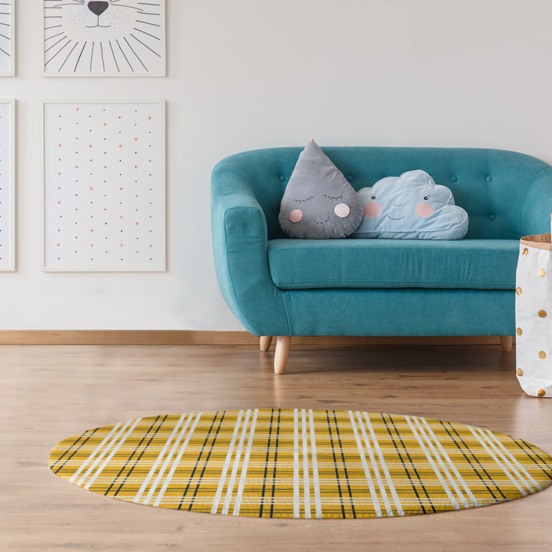 Tapis jaune à carreaux, Rond 5 pi