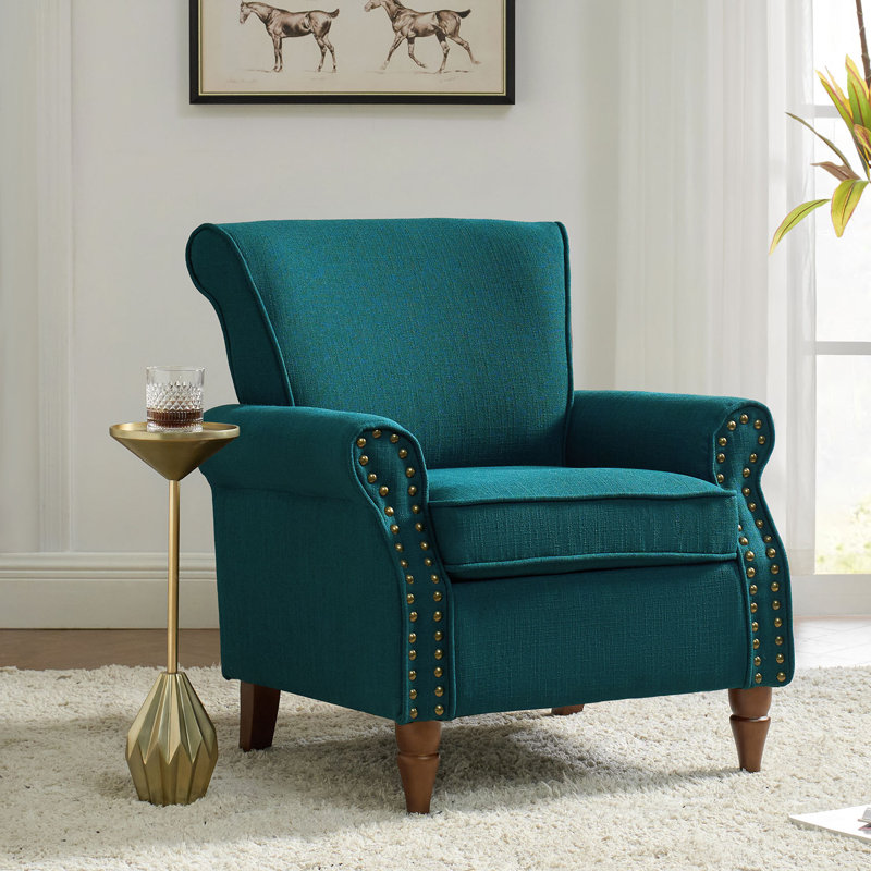 Mooresville Upholstered Armchair with Solid Wood Legs, Teal Polyester