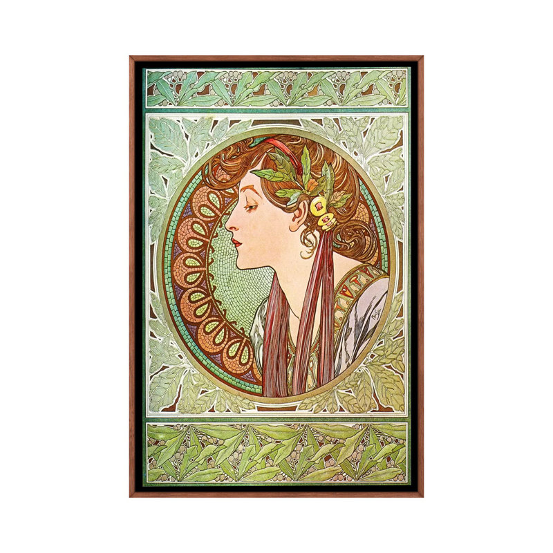 Laurier (1901) par Alphonse Mucha-impression, Toile avec cadre en bois brun classique, Pas de tapis