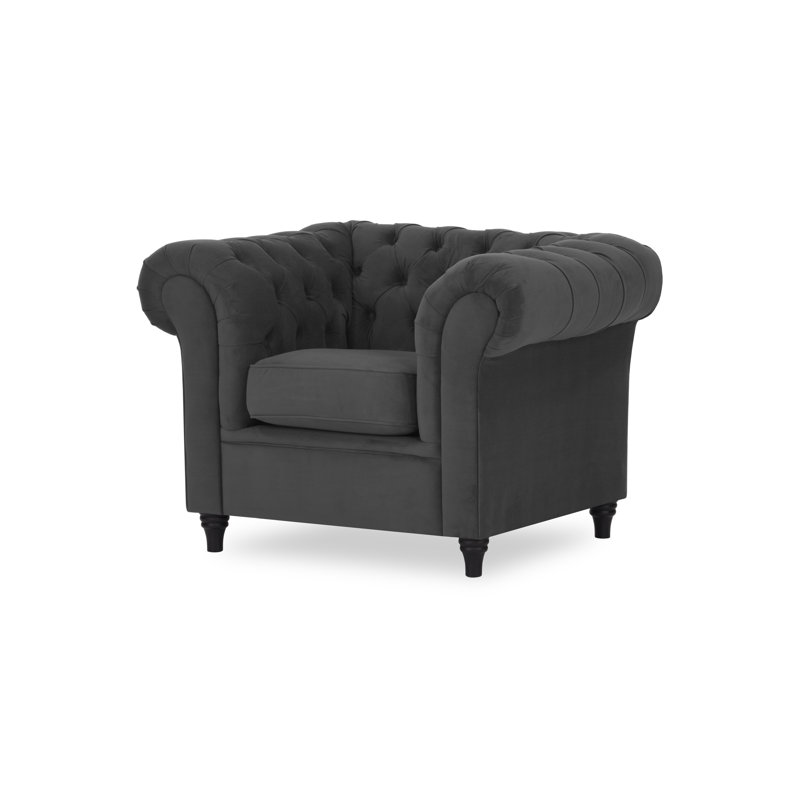 Upholstered Chesterfield Chair, Dark Grey