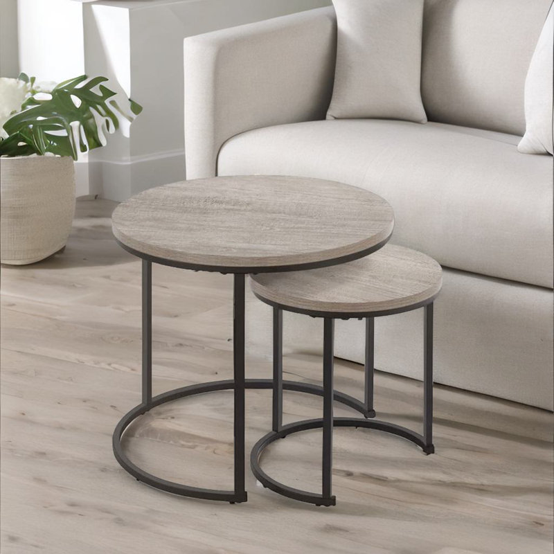 Aniyiah 2PC Round Nesting Tables Grey