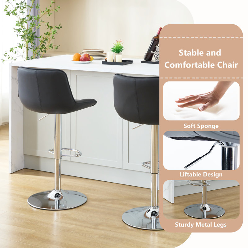 Modern Adjustable Swivel Counter Height Bar Stools(Set of 8), Black