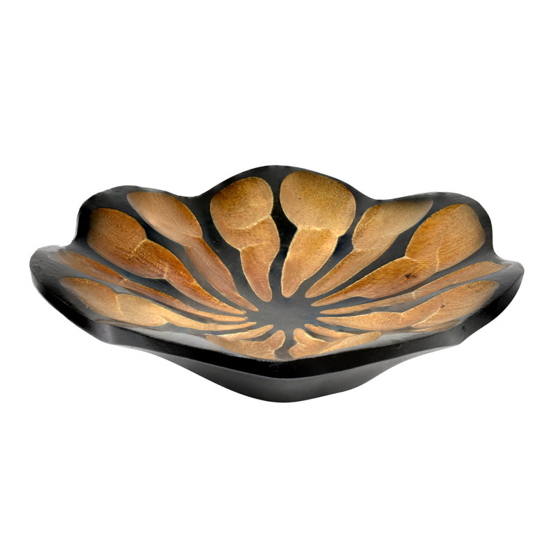 Assiette décorative en bois brun / or Hanzel
