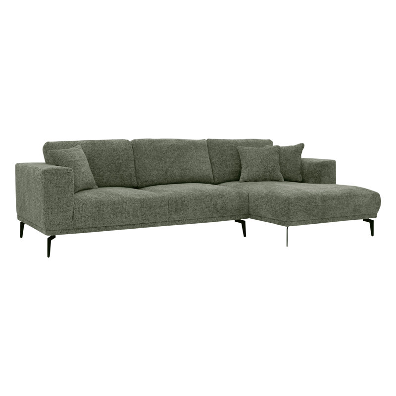 Riviera 4 Seater Corner Sofa, Fabric, 286cm Modern L-Shaped with Metal Legs, Right Hand Facing, Dark Green