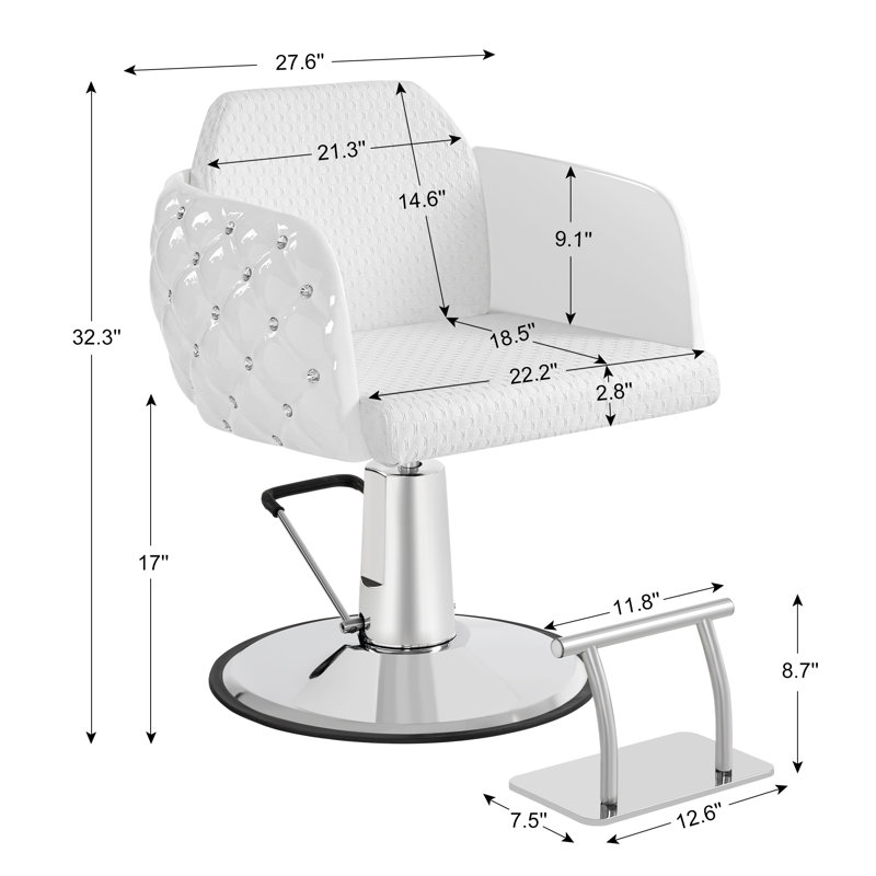 Fauteuil de salon à pompe hydraulique Khaleah, fauteuil de coiffeur pivotant, similicuir, Blanc