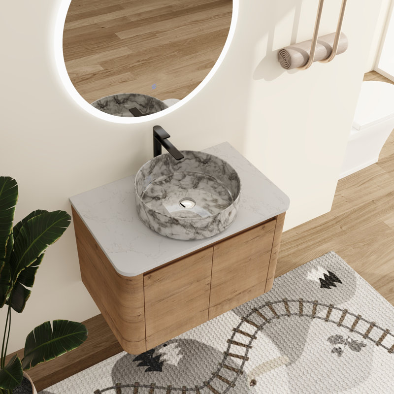 Meuble-lavabo mural simple 30 po avec lavabo en céramique Greythor , 30", Blanc avec motifs gris