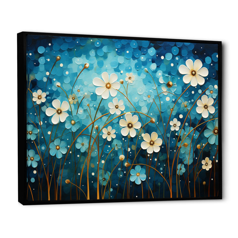«Turquoise Tranquility», art mural abstrait, Cadre flottant noir, H 12 po x l 20 po x P 1 po