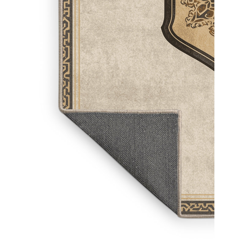 Tapis oriental doux et moelleux en bouclier à motif de bouclier oriental beige Durgin, 4 x 6