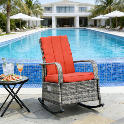 Outdoor Rocking Rattan Recliner,Red Rocker Chair