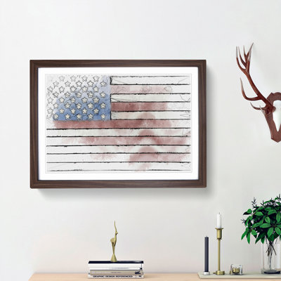 Painted American Flag in Abstract - Picture Frame Drawing Print