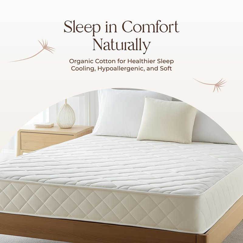 100% Cotton Organic Mattress Pad - Breathable & Cooling Mattress Protector King Size - Premium 300GSM Quilted and Noiseless Machine Washable Organic Mattress Protector (White, King)