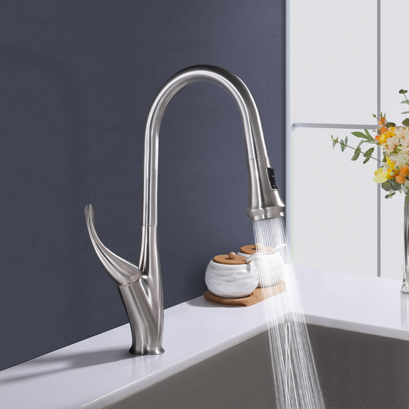 Topcraft Single-Handle Single-Hole Pull-Down Kitchen Faucet, Brushed Nickel