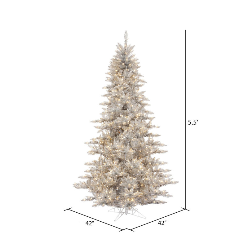 3' Silver Tinsel Fir Artificial Christmas Tree with 100 LED Clear/White Lights with Stand, 5.5'