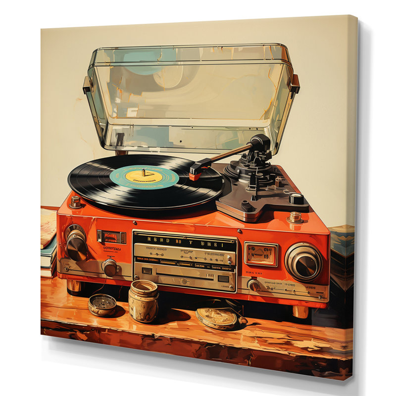 Joueur de vinyle rétro sur toile, H 24 po x l 24 po x P 1 po, Toile tendue