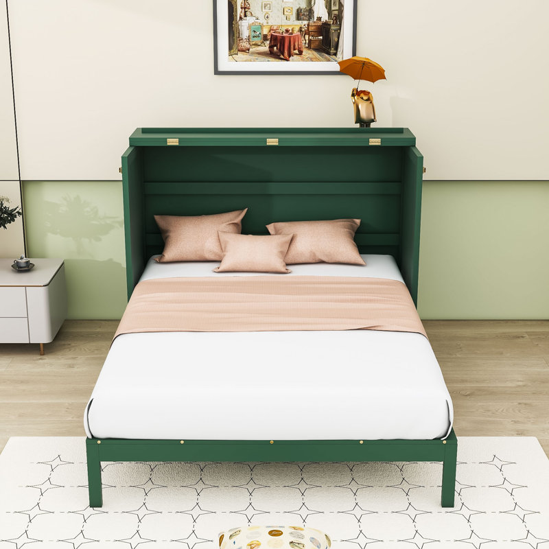 Wood Murphy Bed with Drawers, Full, Green
