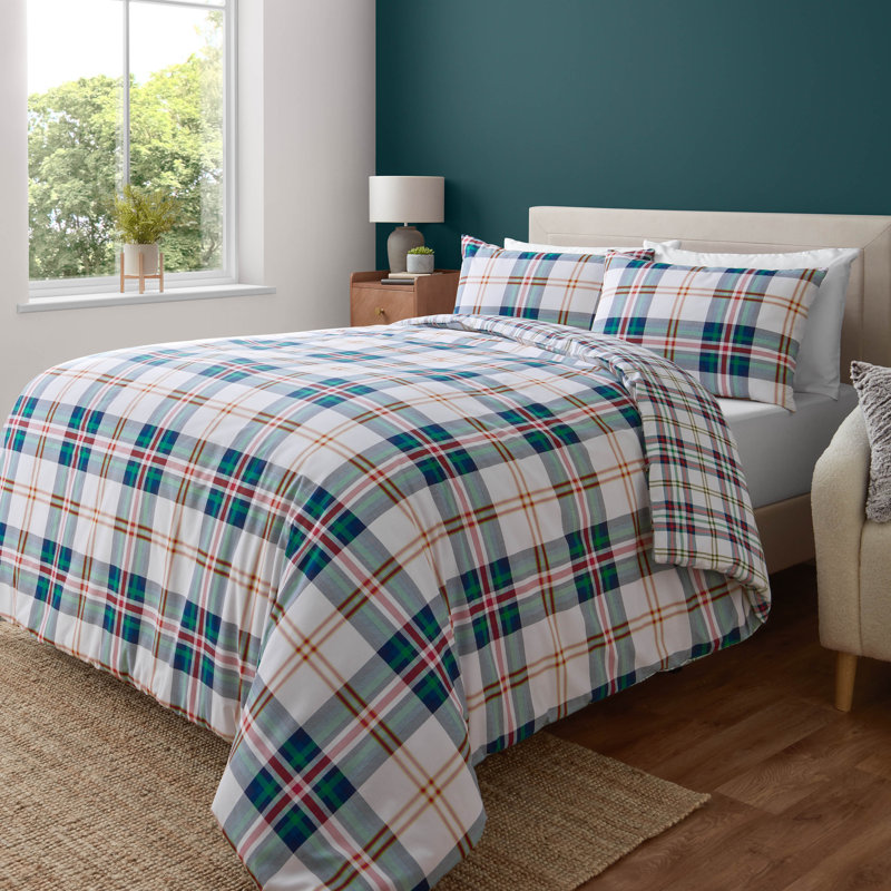 Kelso Check Reversible Duvet Cover Set, Single Duvet Cover + 1 Standard Pillowcase, Charcoal