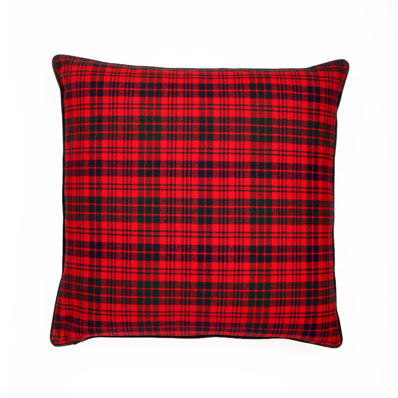  Housse de coussin carré en coton, 24 po x 24 po, Polyester/ Bourre en polyester, Red Plaid