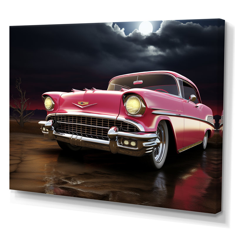 Conception élégante d'une voiture rétro rouge des années 1950 I sur toile, H 24 po x l 32 po x P 1 po, Toile tendue