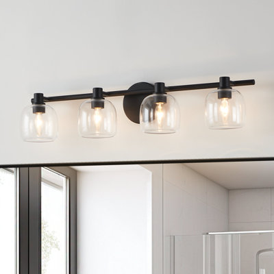 Reyansh 30-inch 4-light Matte Black Vanity Light with Clear Glass Shades