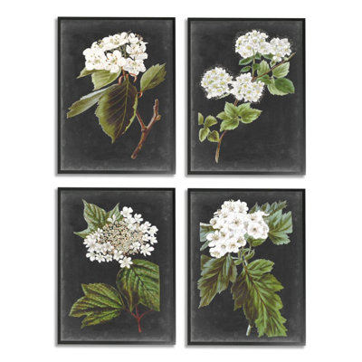 " Charming White Cottage Florals Over Charcoal Gray " 4 - Pieces