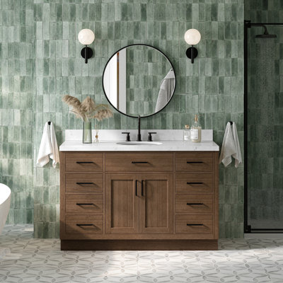 Tidworth 54'' Solid Wood Single Bathroom Vanity with 1.5'' Carrara Quartz Top Sink