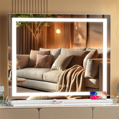Miroir de salle de bain avec lumières 31,5 "x 22,8" avec bande lumineuse en cristal et miroir de salle de bain Hollywood